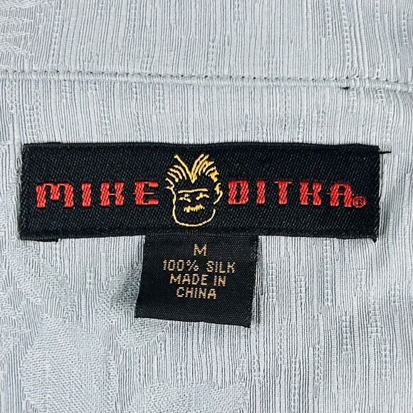 Mike Ditka Medium 100% Silk Hawaiian Aloha Shirt Blue Floral Jacquard Vacation - Picture 3 of 4